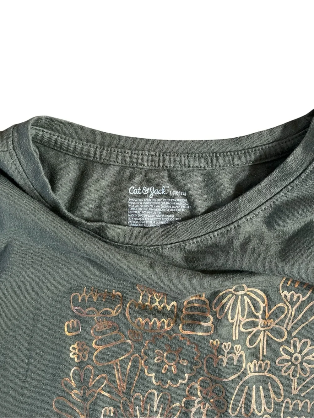 Cat & Jack Sage Green Long-Sleeve Tee with Gold Floral Print